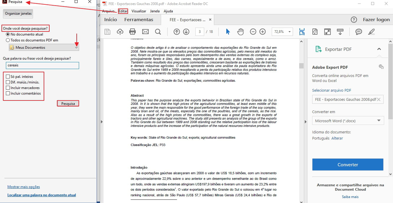 Como fazer uma pesquisa em um documento no Adobe Acrobat Reader DC - CCM